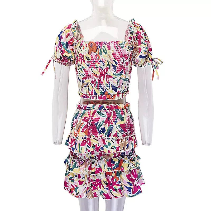 Floral Set Top And Skirt Summer Outfit - XD21