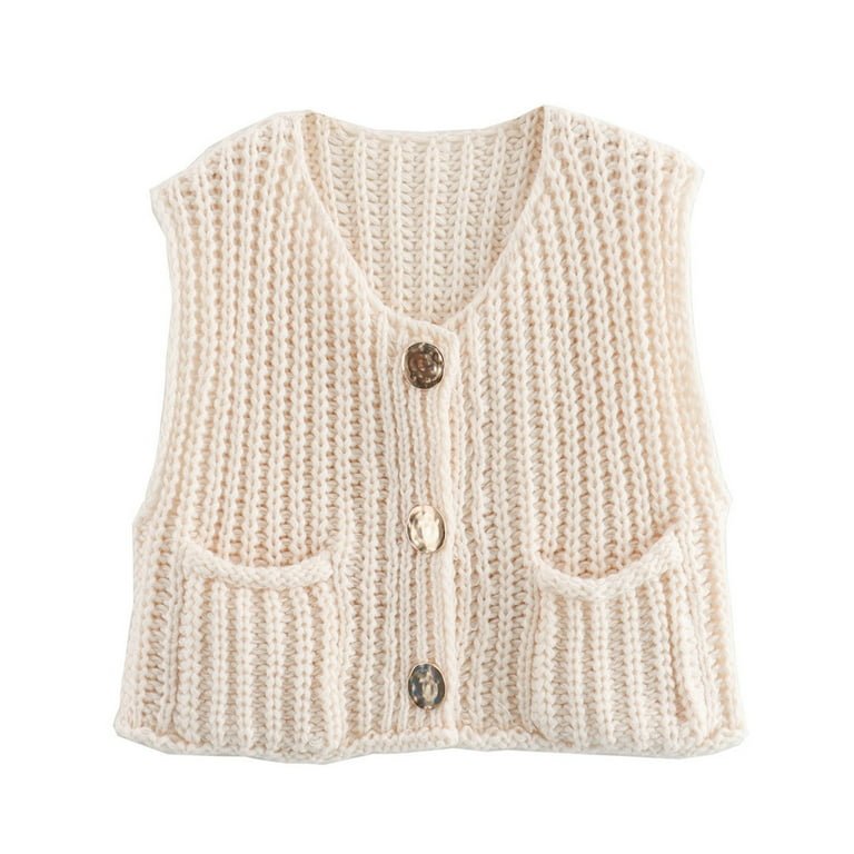 Knitted Sleeveless Cardigan with Front Pockets