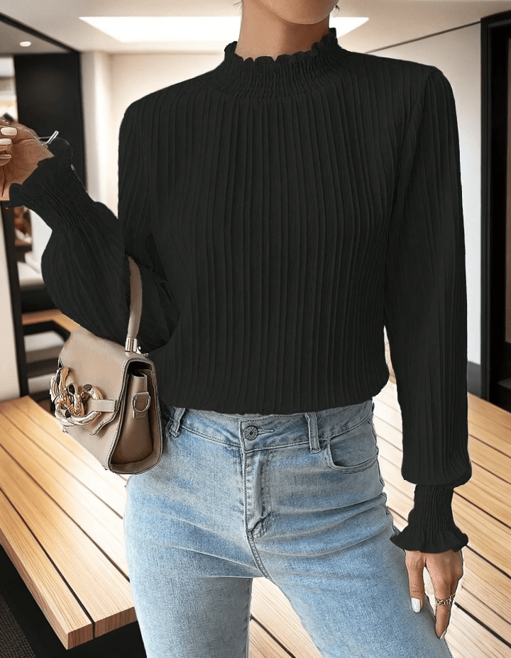 Frenchy Frill Trim Shirred Cuff Blouse XD21