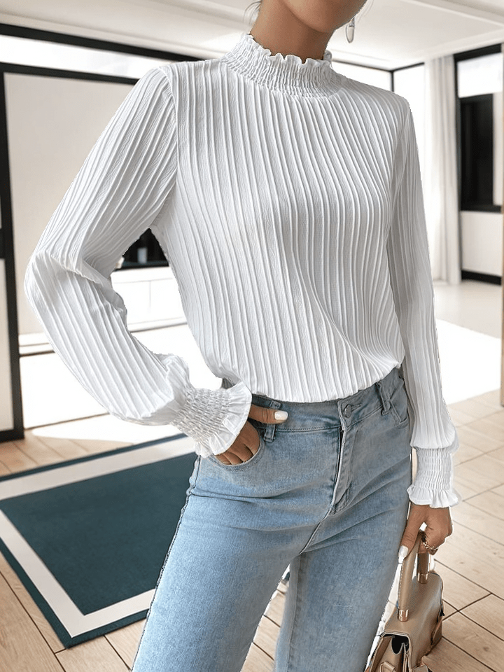 Frenchy Frill Trim Shirred Cuff Blouse XD21