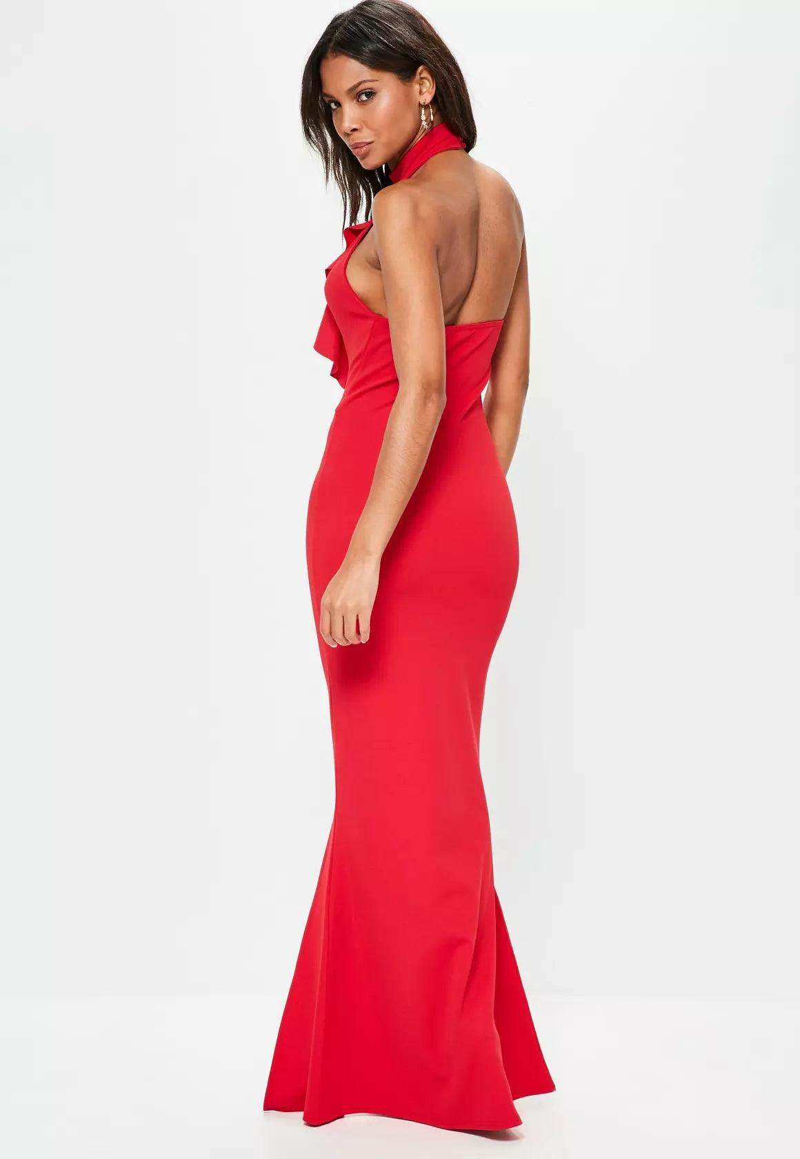 Frill Maxi Side Slit Dress