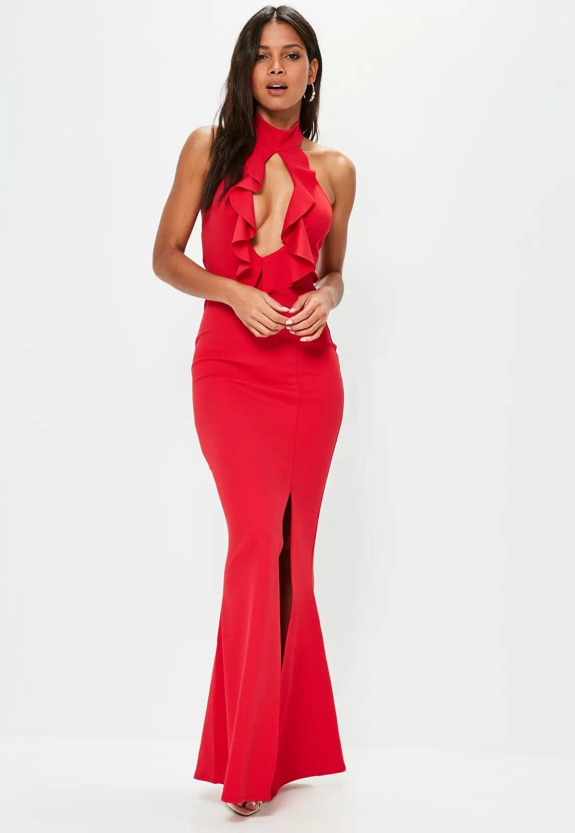Frill Maxi Side Slit Dress