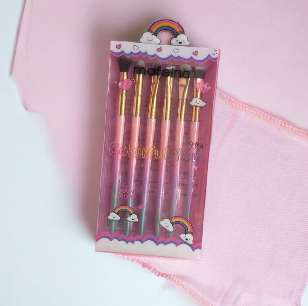 Mofeina Rainbow Makeup Brush Set – 6-Piece Pink Cosmetic Brushes Random