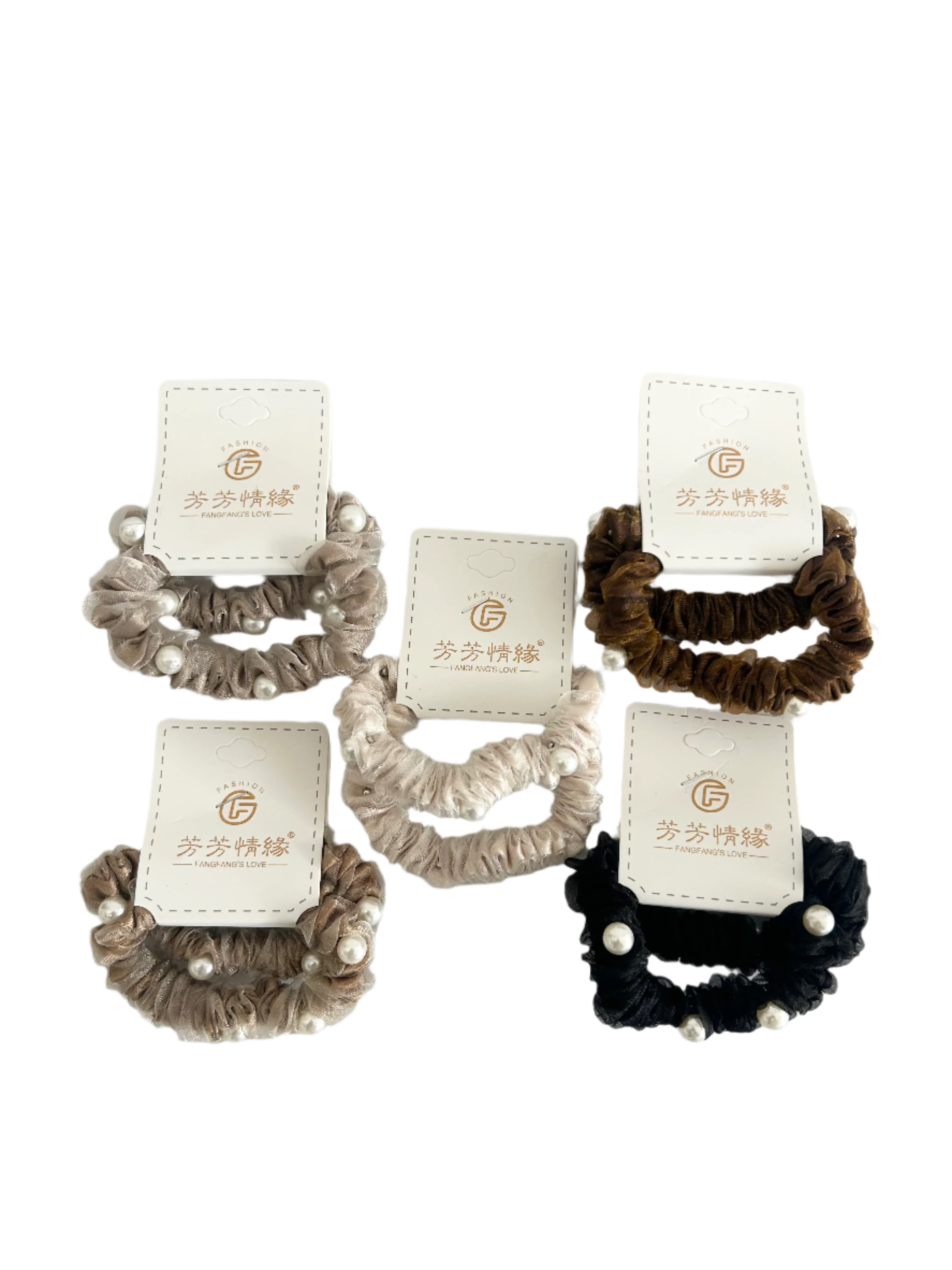 Faux Pearls Meshed 2Pc Hair Scrunchies - Elegant and Stylish Hair Accessories!