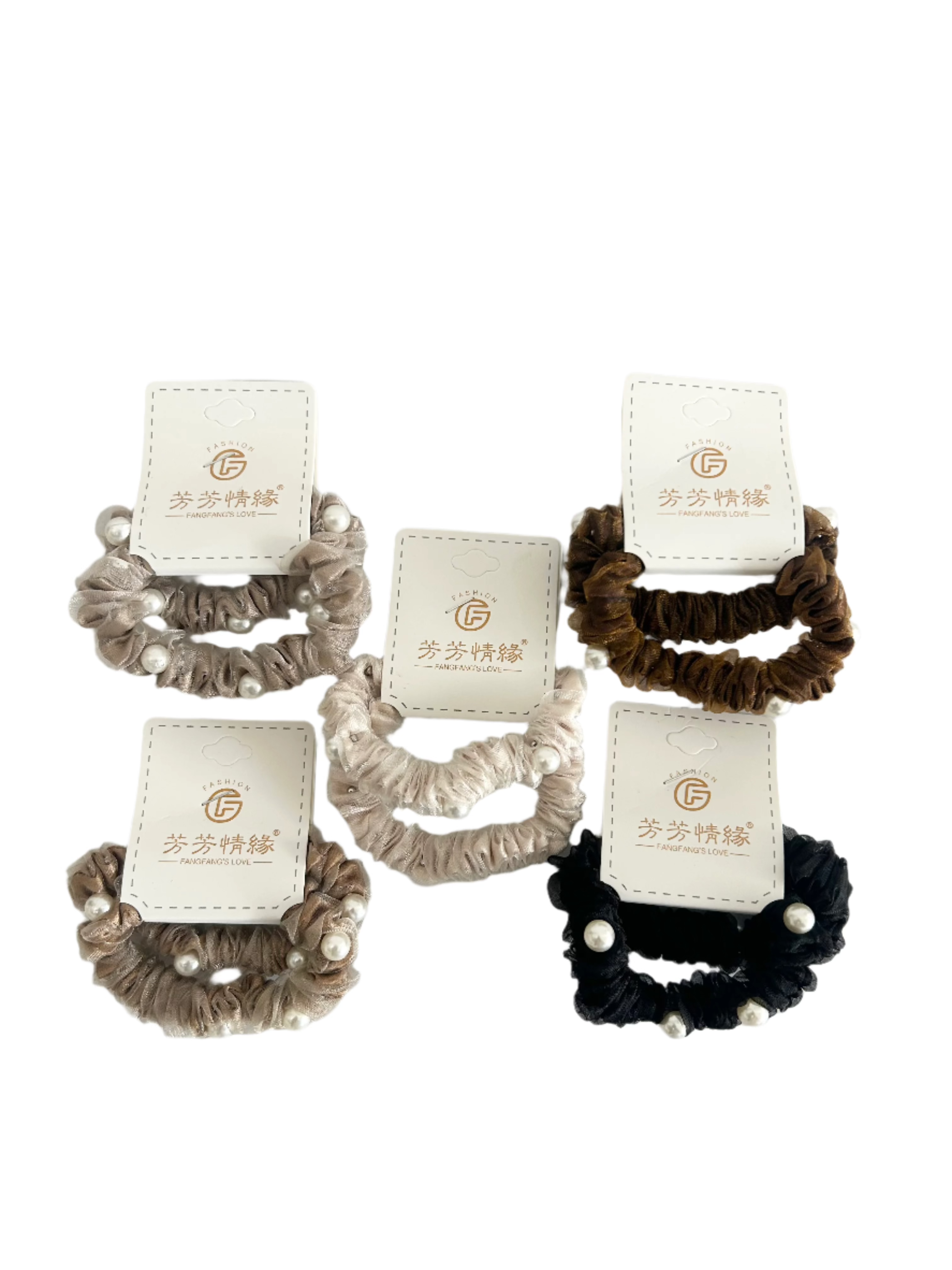 Faux Pearls Meshed 2Pc Hair Scrunchies - Elegant and Stylish Hair Accessories!