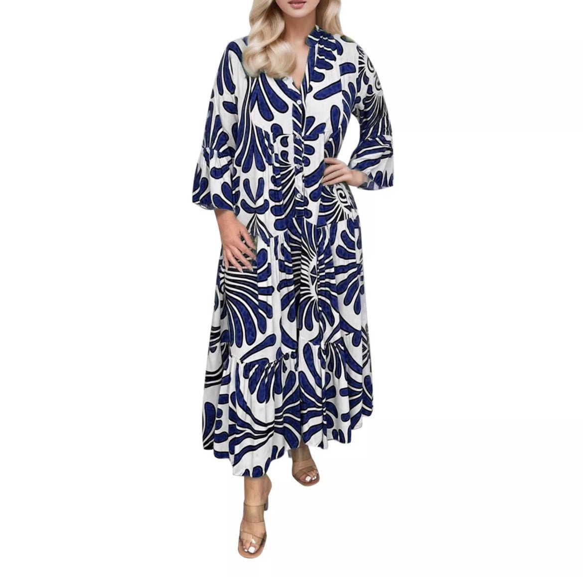 Geometric Midi Button Shirt Dress XD21