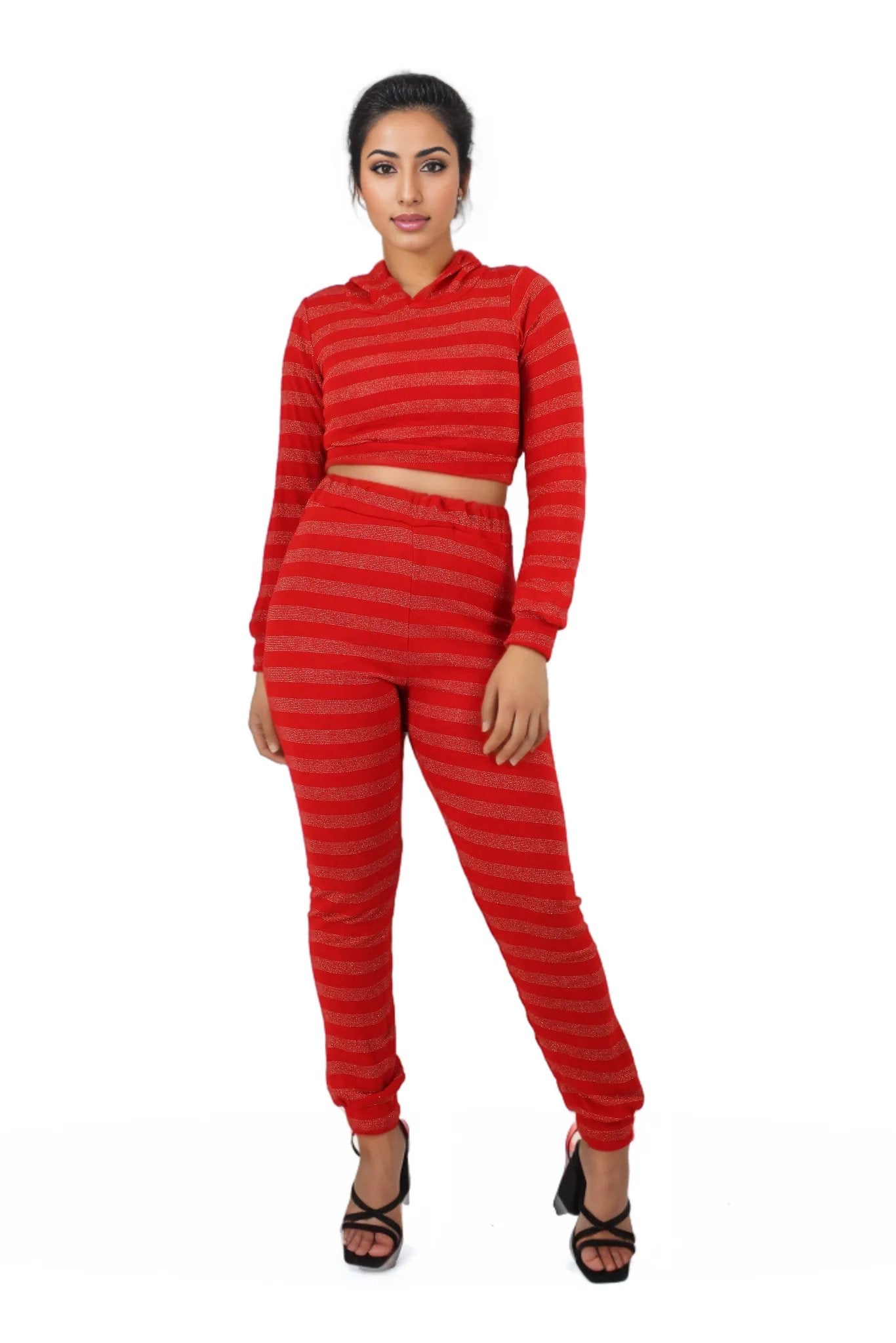 Glitter Hoodie Crop Top Two Piece Pants Set XD21