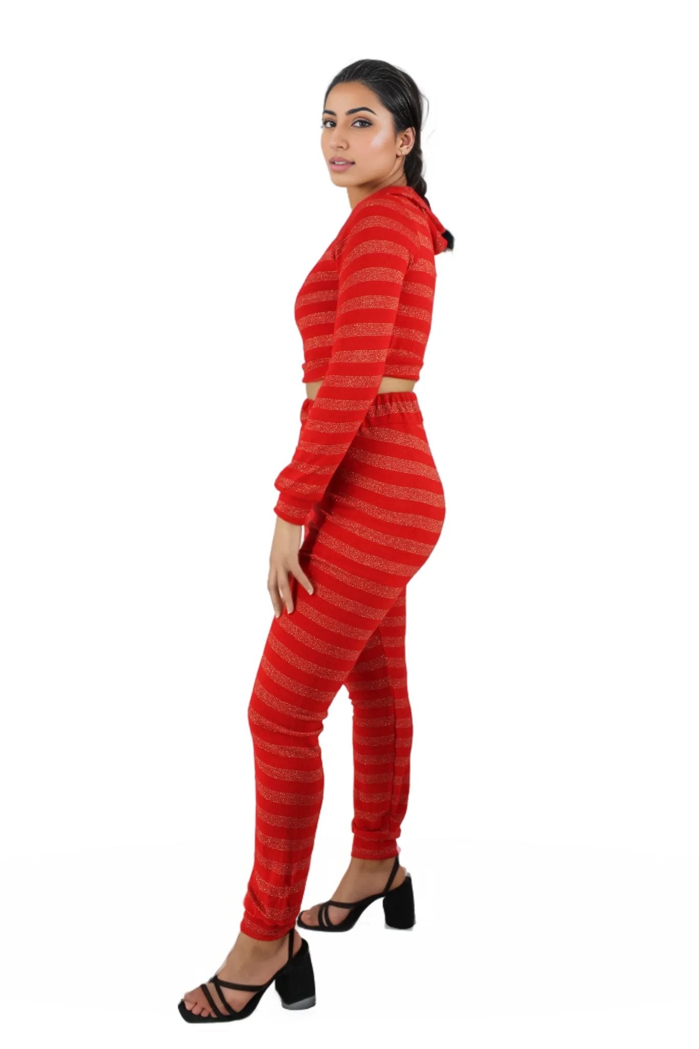 Glitter Hoodie Crop Top Two Piece Pants Set XD21