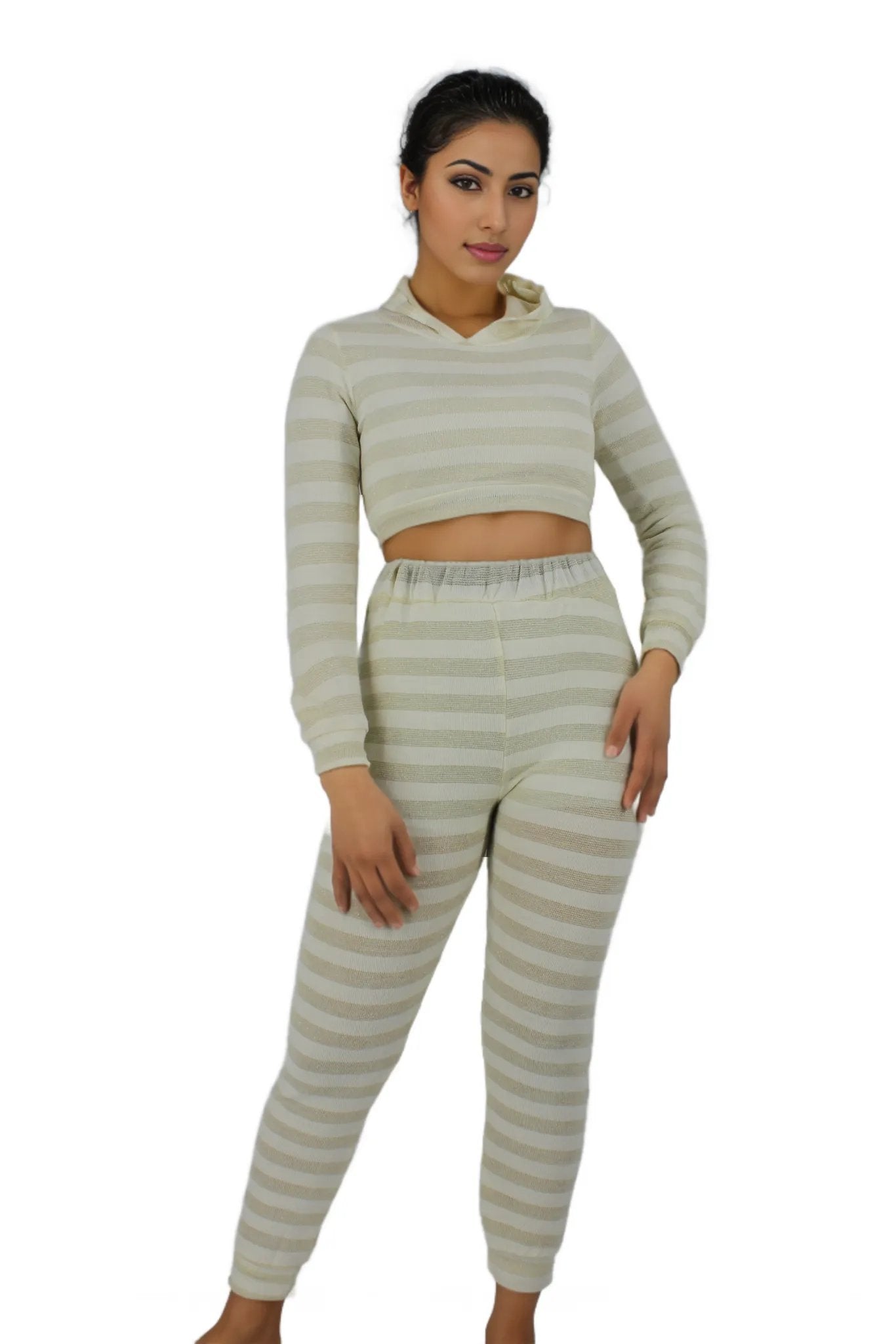 Glitter Hoodie Crop Top Two Piece Pants Set XD21