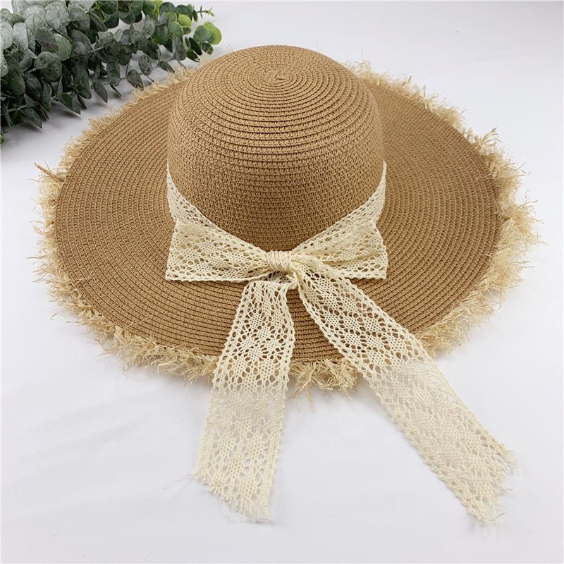 Wide Brim Straw Sun Hat with Bow – Summer Beach Hat