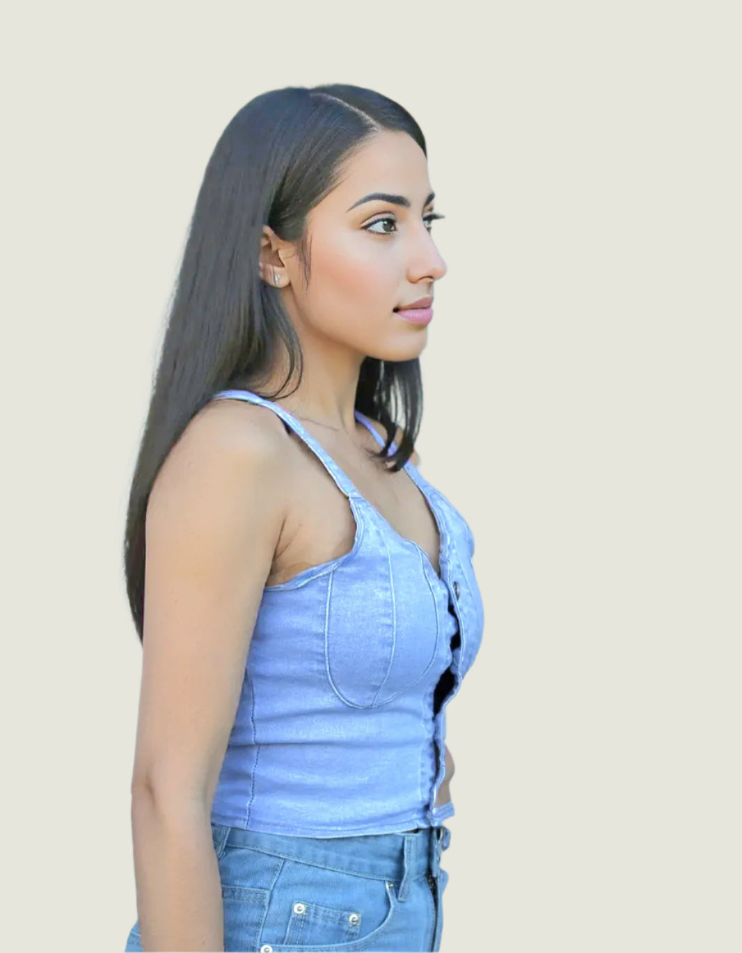 Button-Up Denim Crop Top – Light Blue