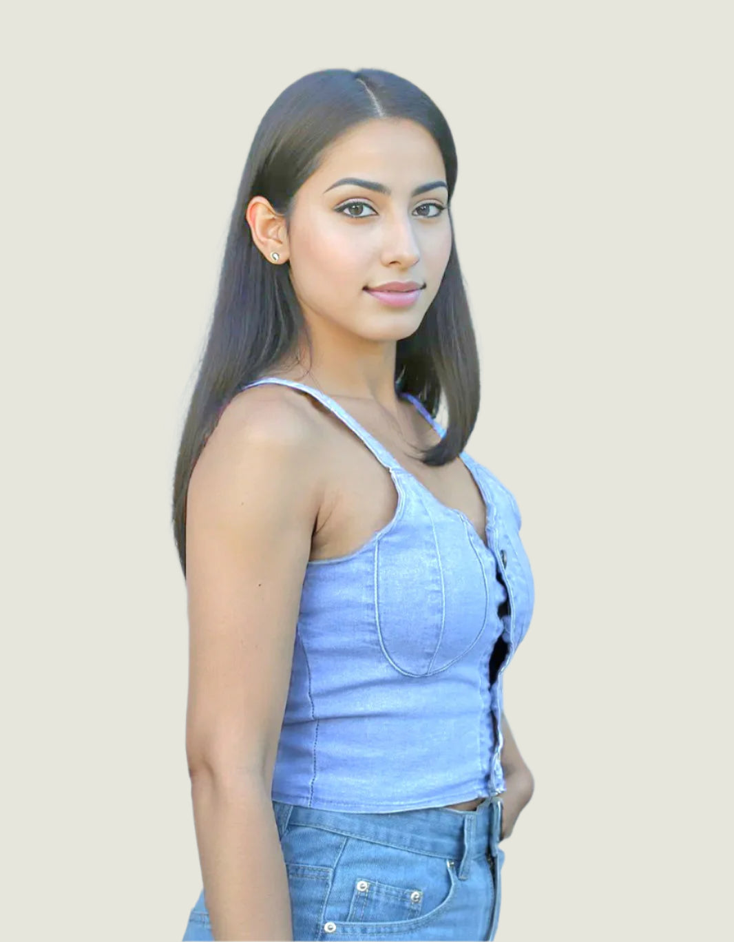 Button-Up Denim Crop Top – Light Blue