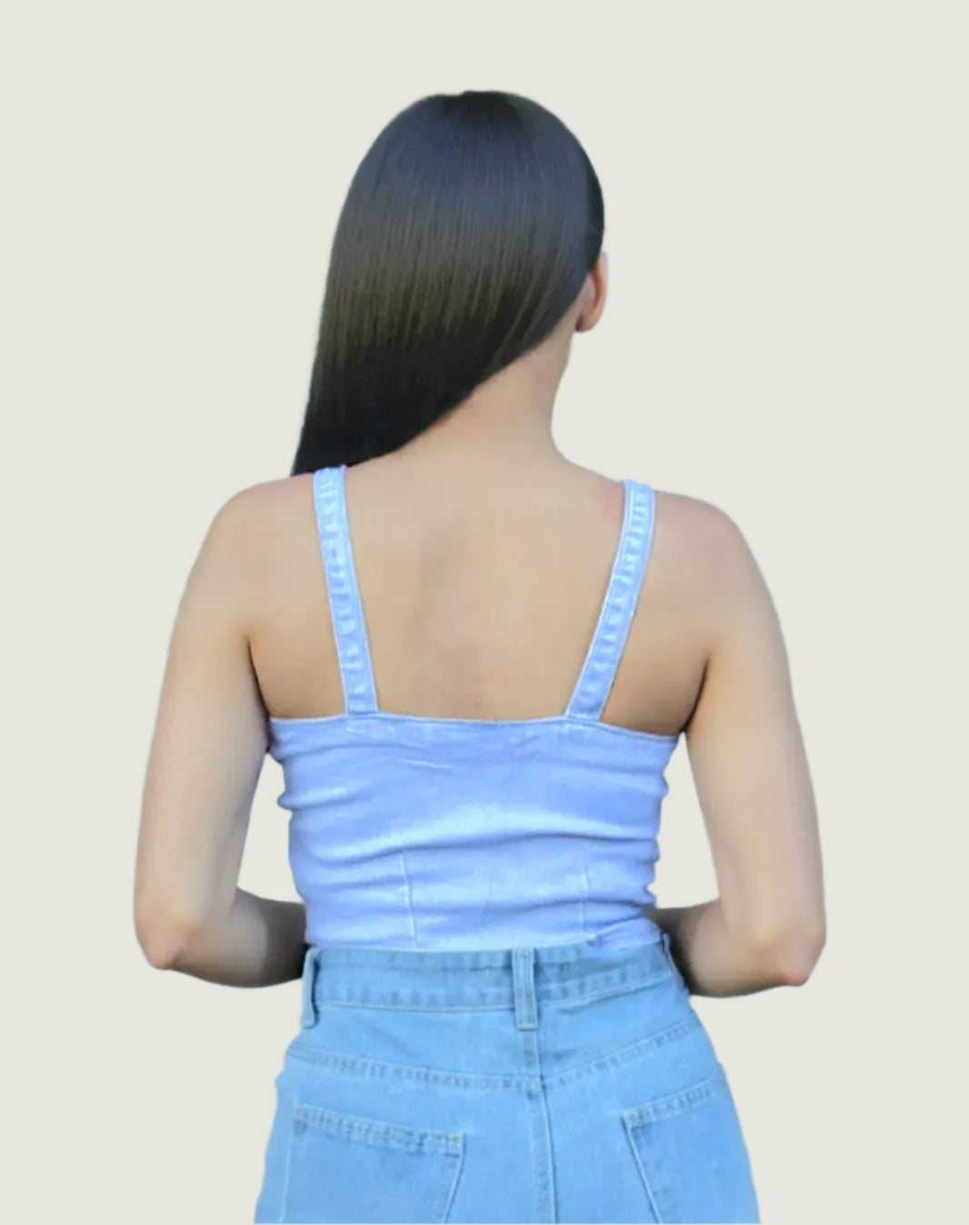 Button-Up Denim Crop Top – Light Blue