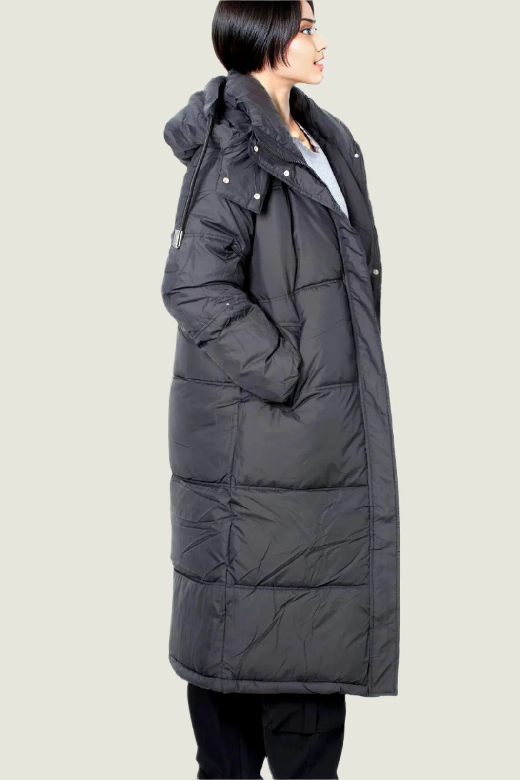 Midi Length Puffer Coat Jacket with Detachable Hood