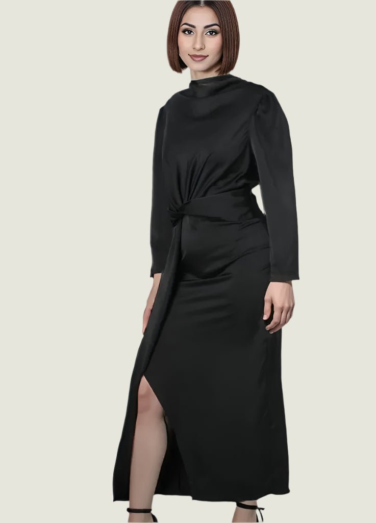 Elegant Satin Twist-Front Midi Dress - Party & Evening Wear
