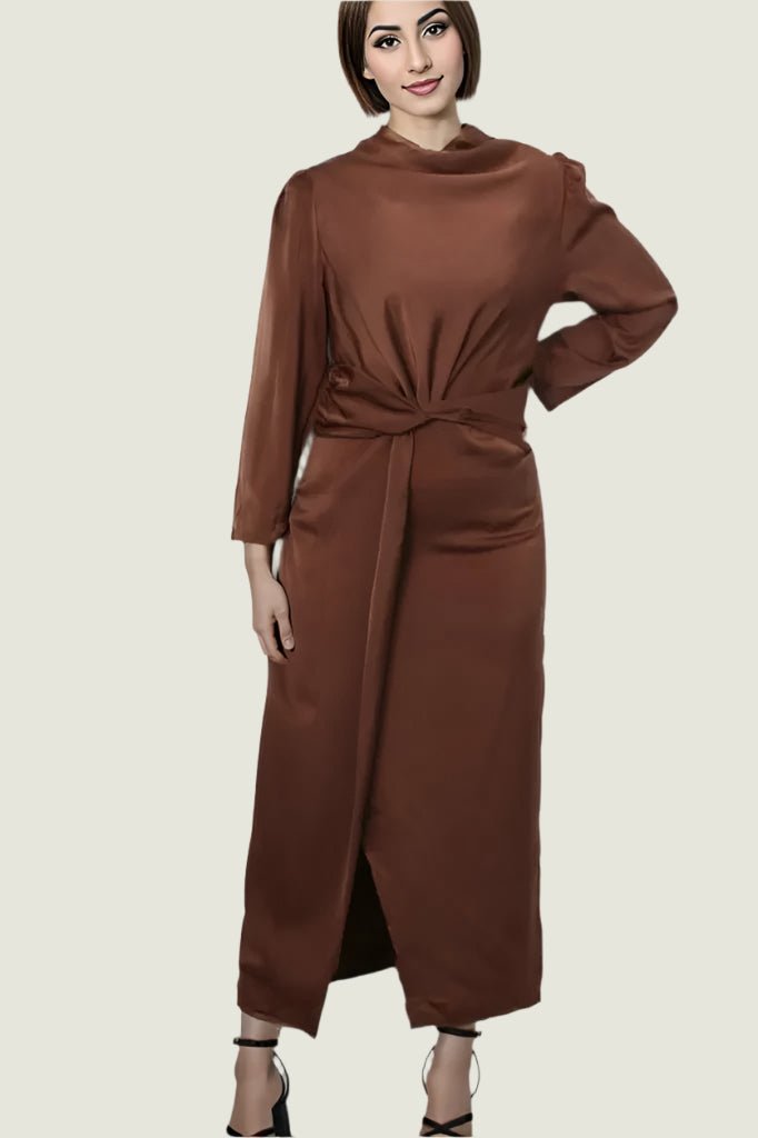 Elegant Satin Twist-Front Midi Dress - Party & Evening Wear