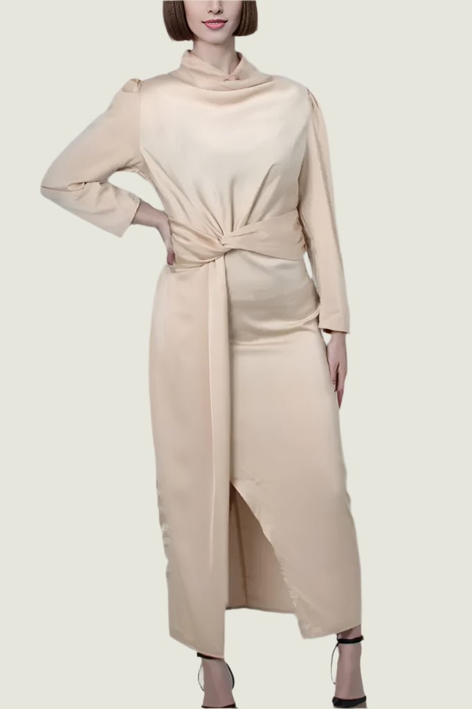 Elegant Satin Twist-Front Midi Dress - Party & Evening Wear