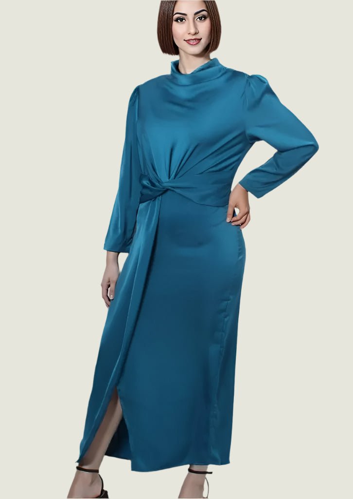 Elegant Satin Twist-Front Midi Dress - Party & Evening Wear