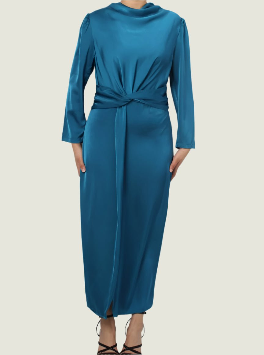 Elegant Satin Twist-Front Midi Dress - Party & Evening Wear