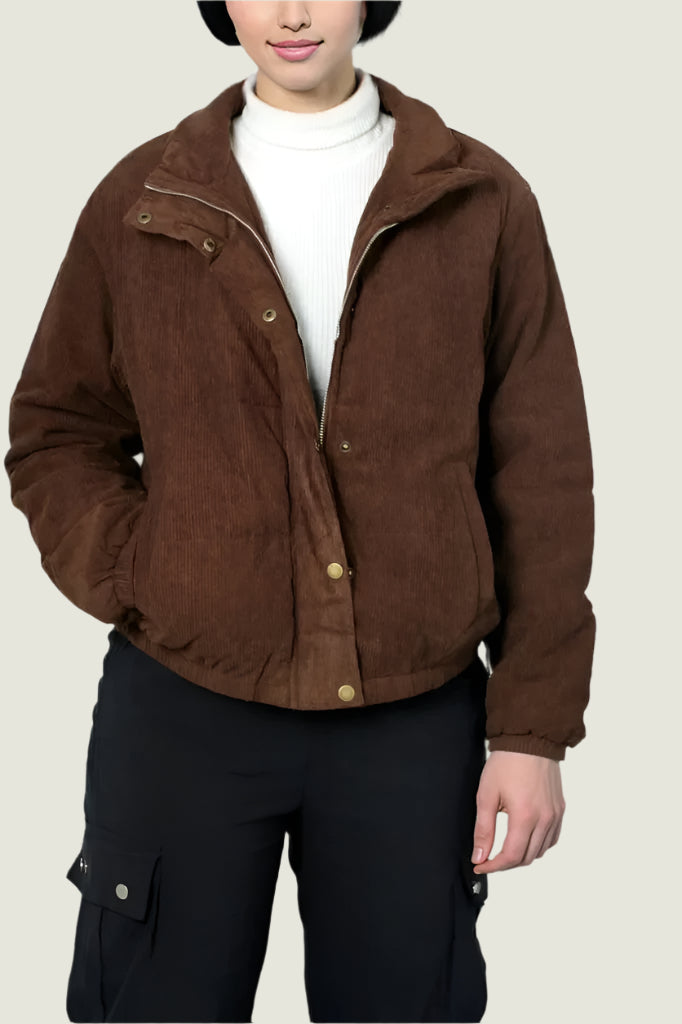 Quilted Corduroy Puffer Jacket for Winter