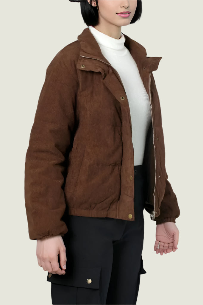 Quilted Corduroy Puffer Jacket for Winter