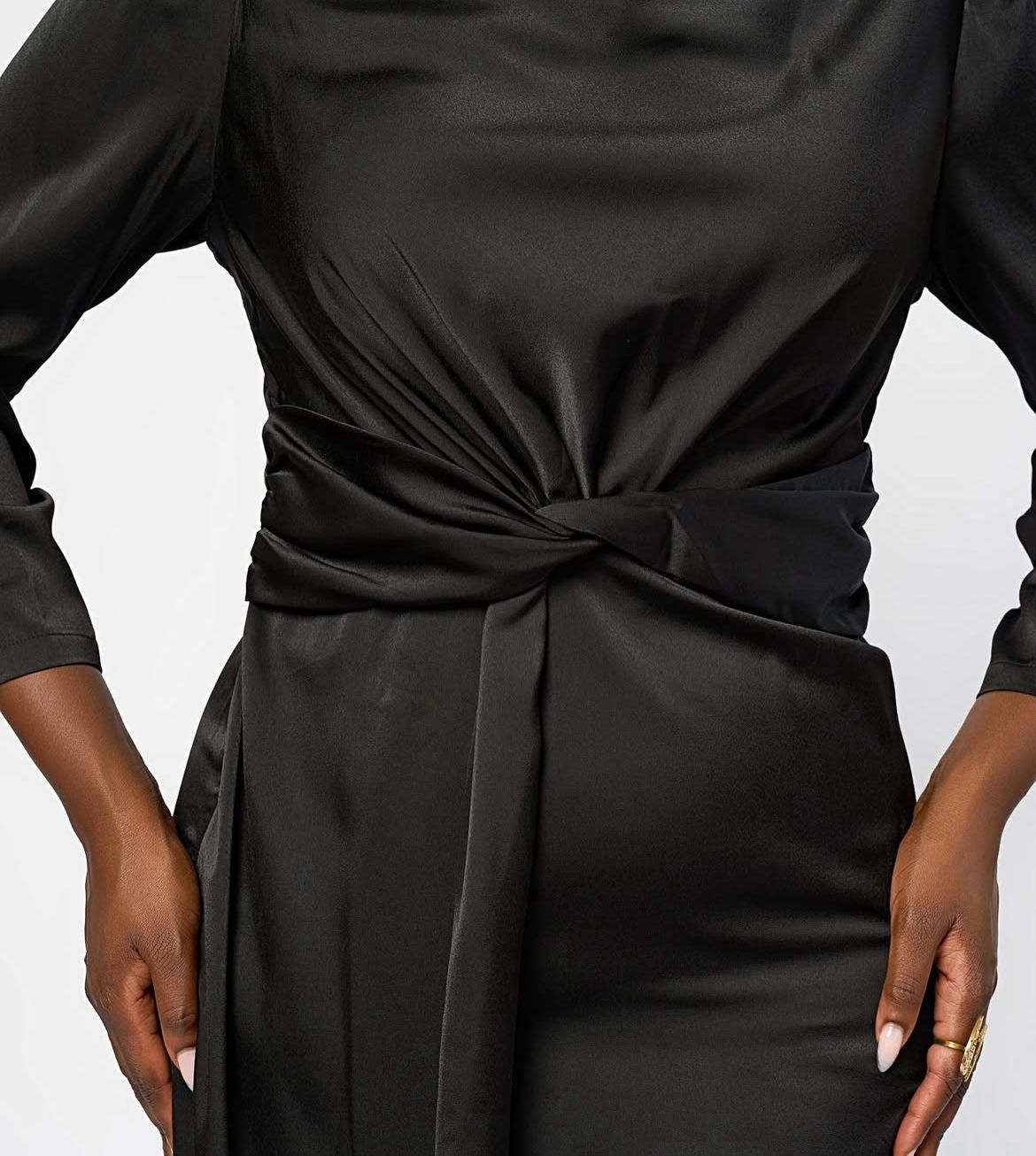 Elegant Satin Twist-Front Midi Dress - Party & Evening Wear