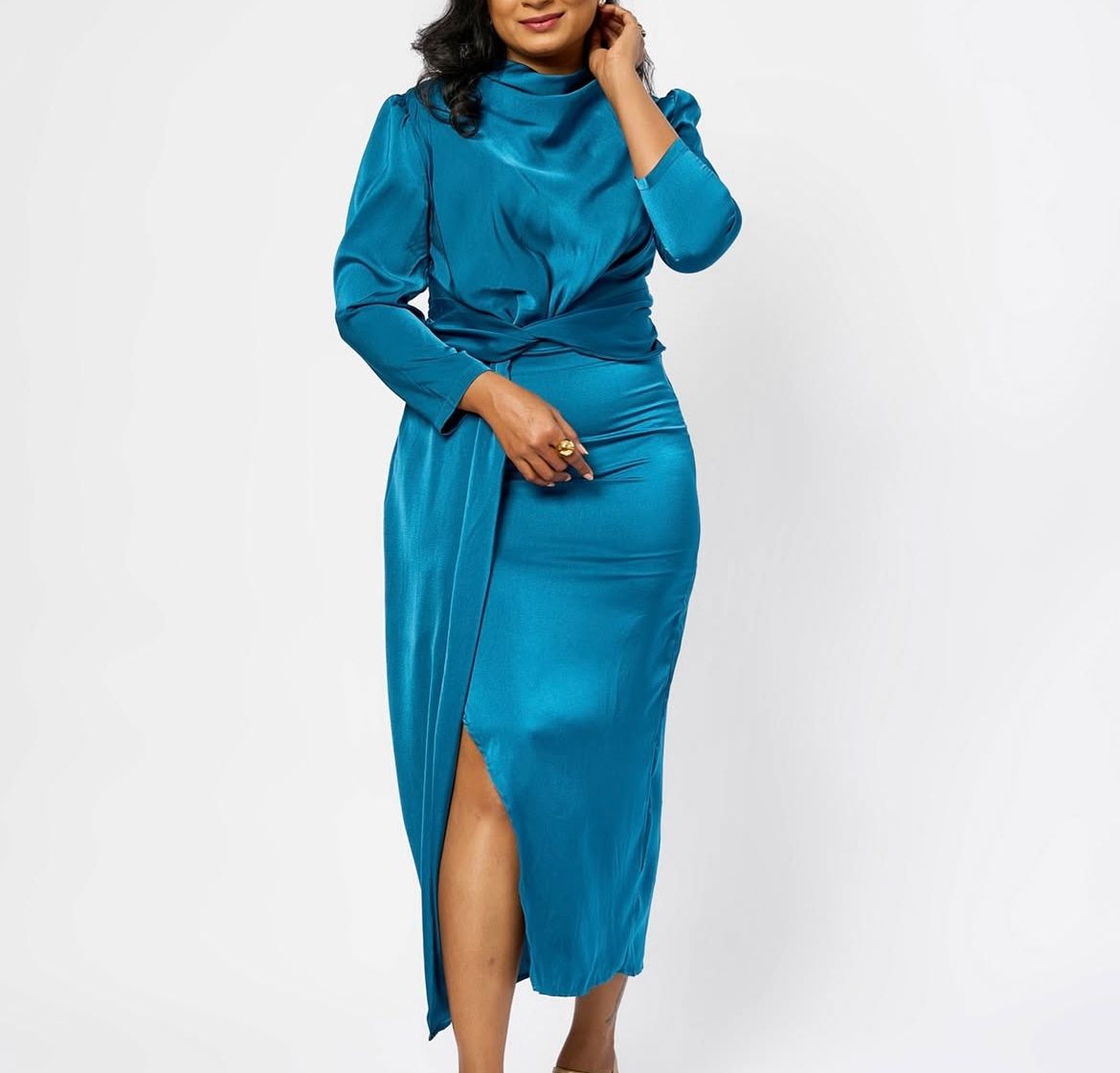 Elegant Satin Twist-Front Midi Dress - Party & Evening Wear