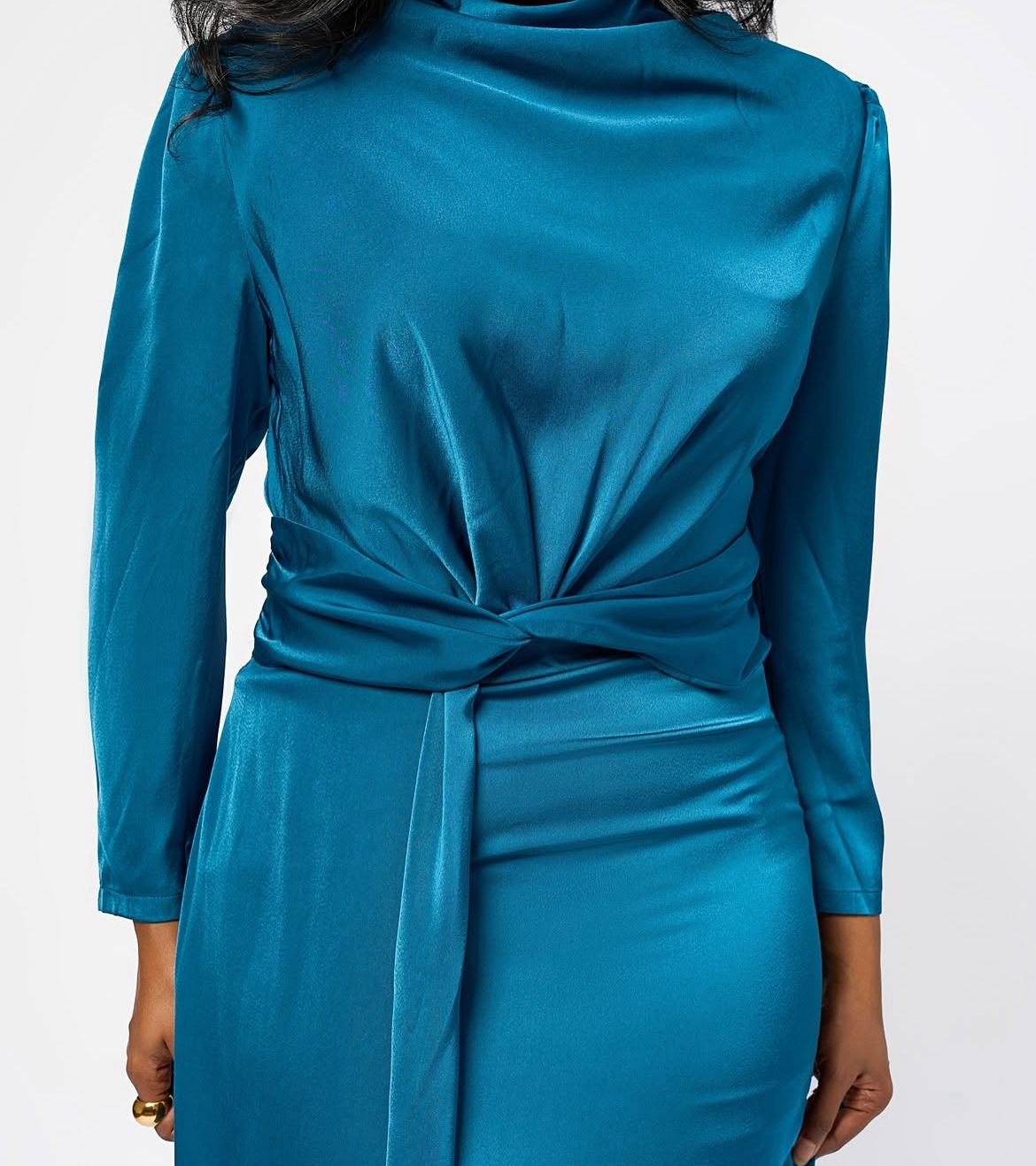 Elegant Satin Twist-Front Midi Dress - Party & Evening Wear