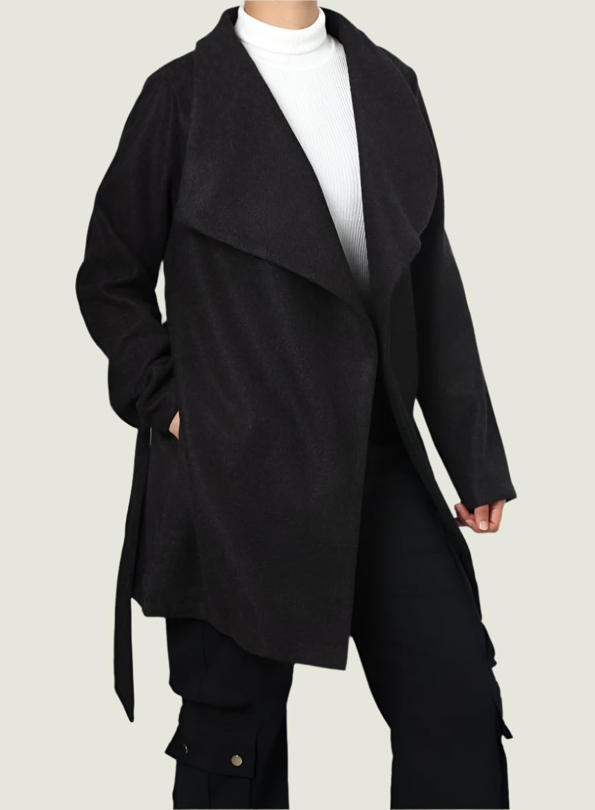 Chic Camel Drape Coat with Belt
