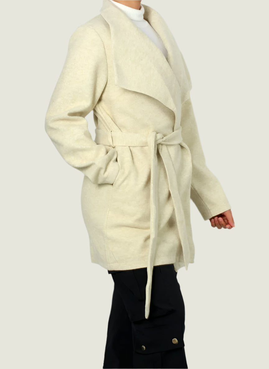 Chic Camel Drape Coat with Belt