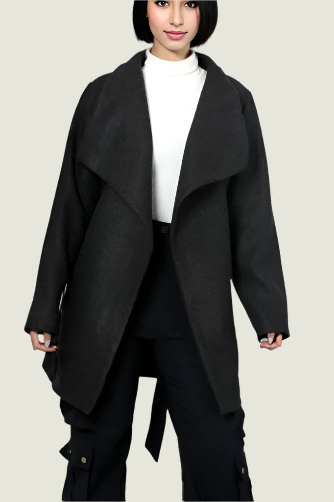 Chic Camel Drape Coat with Belt