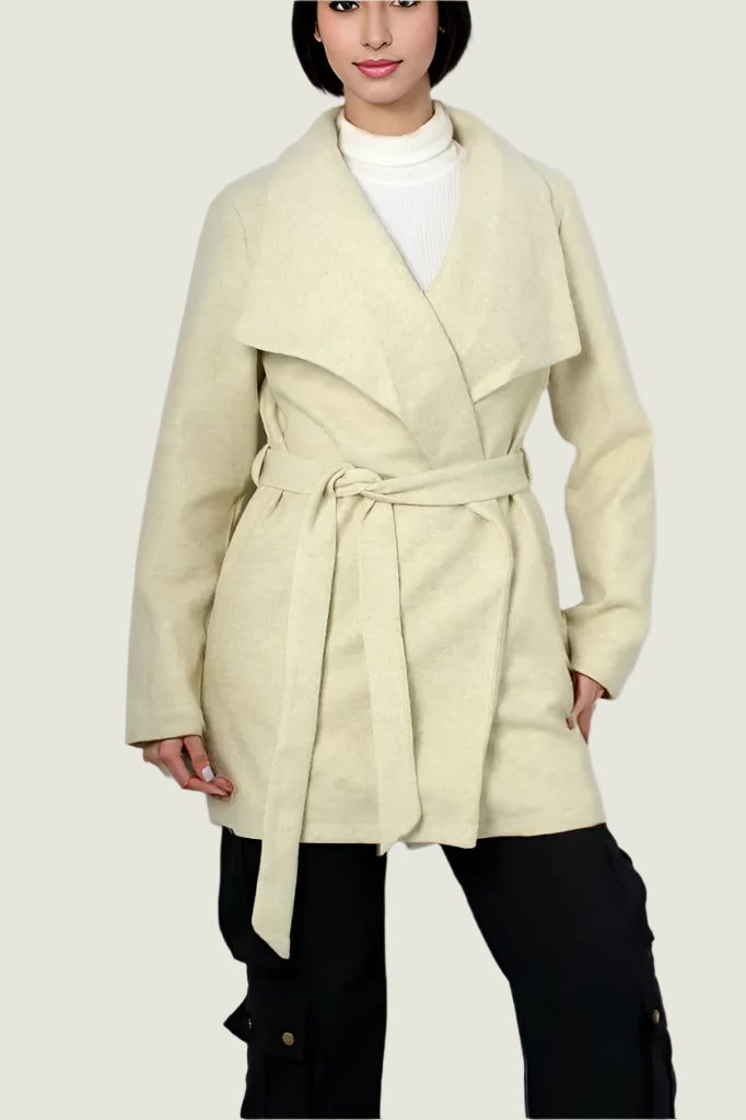 Chic Camel Drape Coat with Belt