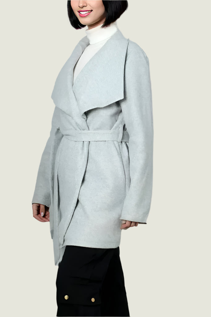 Chic Camel Drape Coat with Belt
