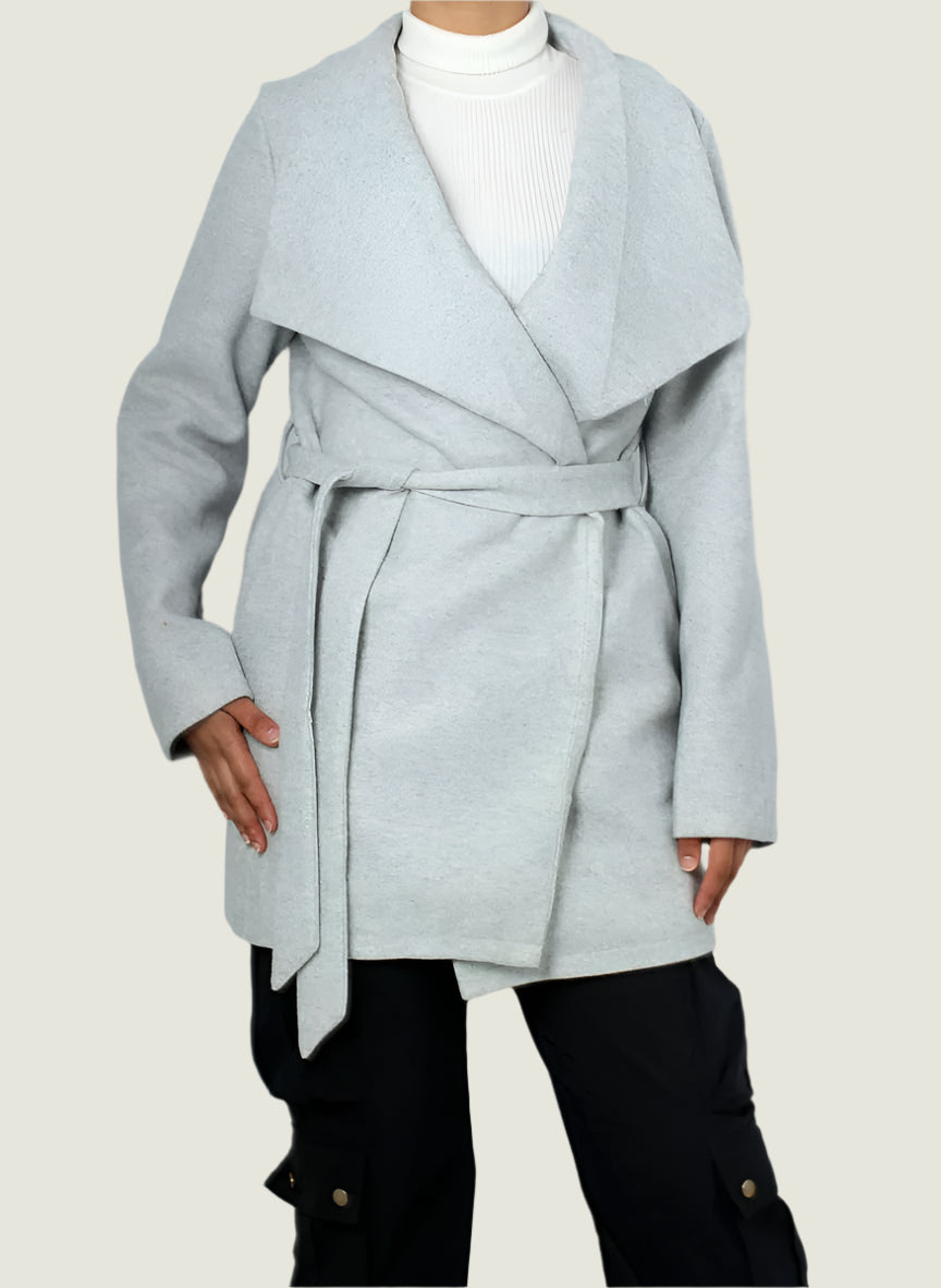 Chic Camel Drape Coat with Belt
