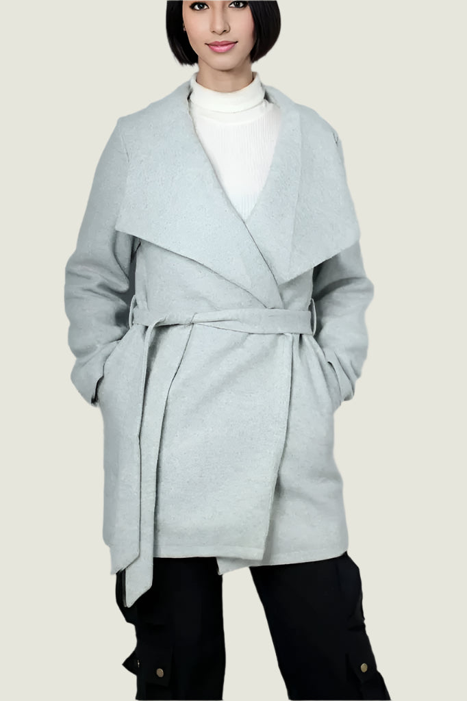 Chic Camel Drape Coat with Belt