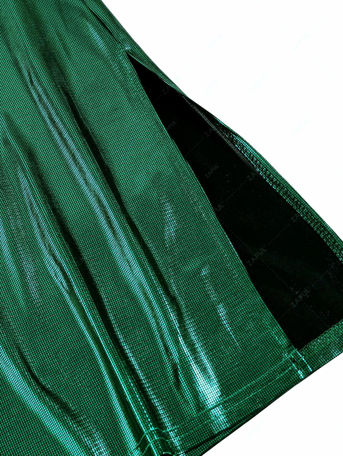 Metallic Halter Neck Backless Dress with Side Slits