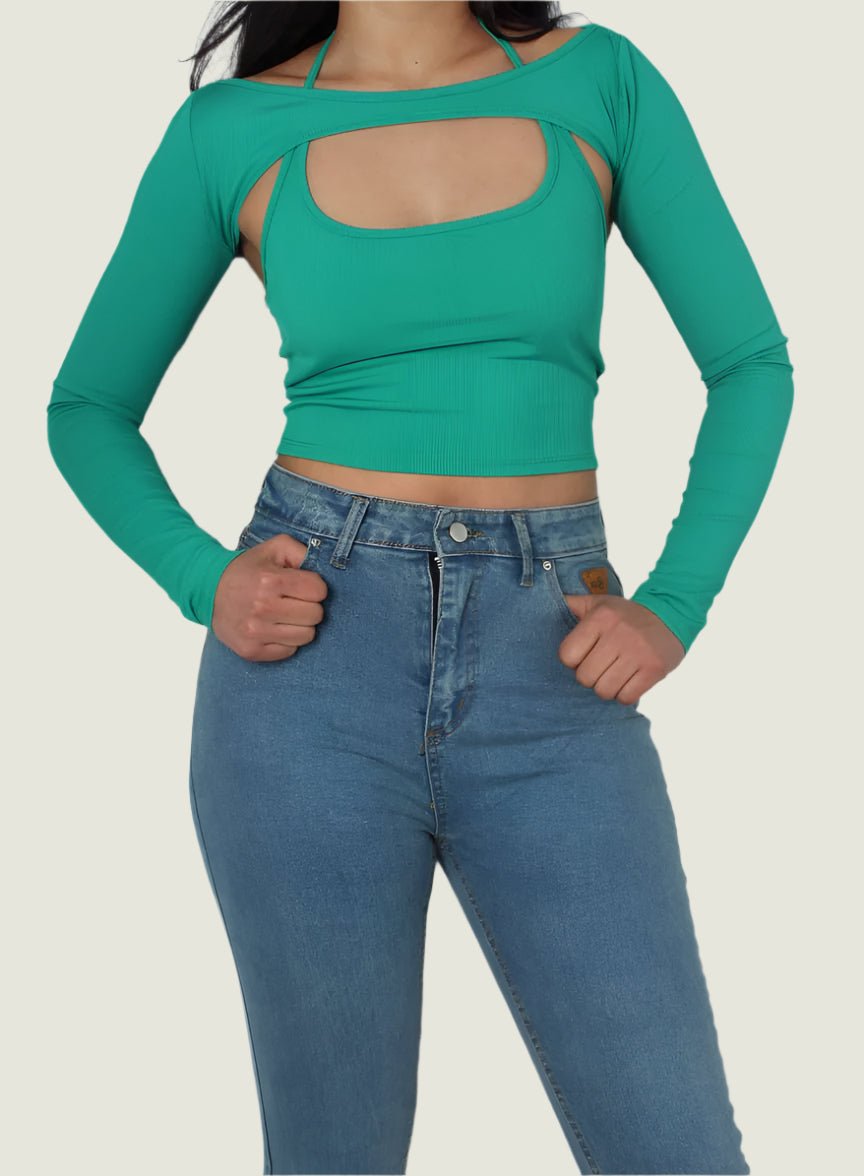 Y2K Solid Crop Top With Cami Top 2pc