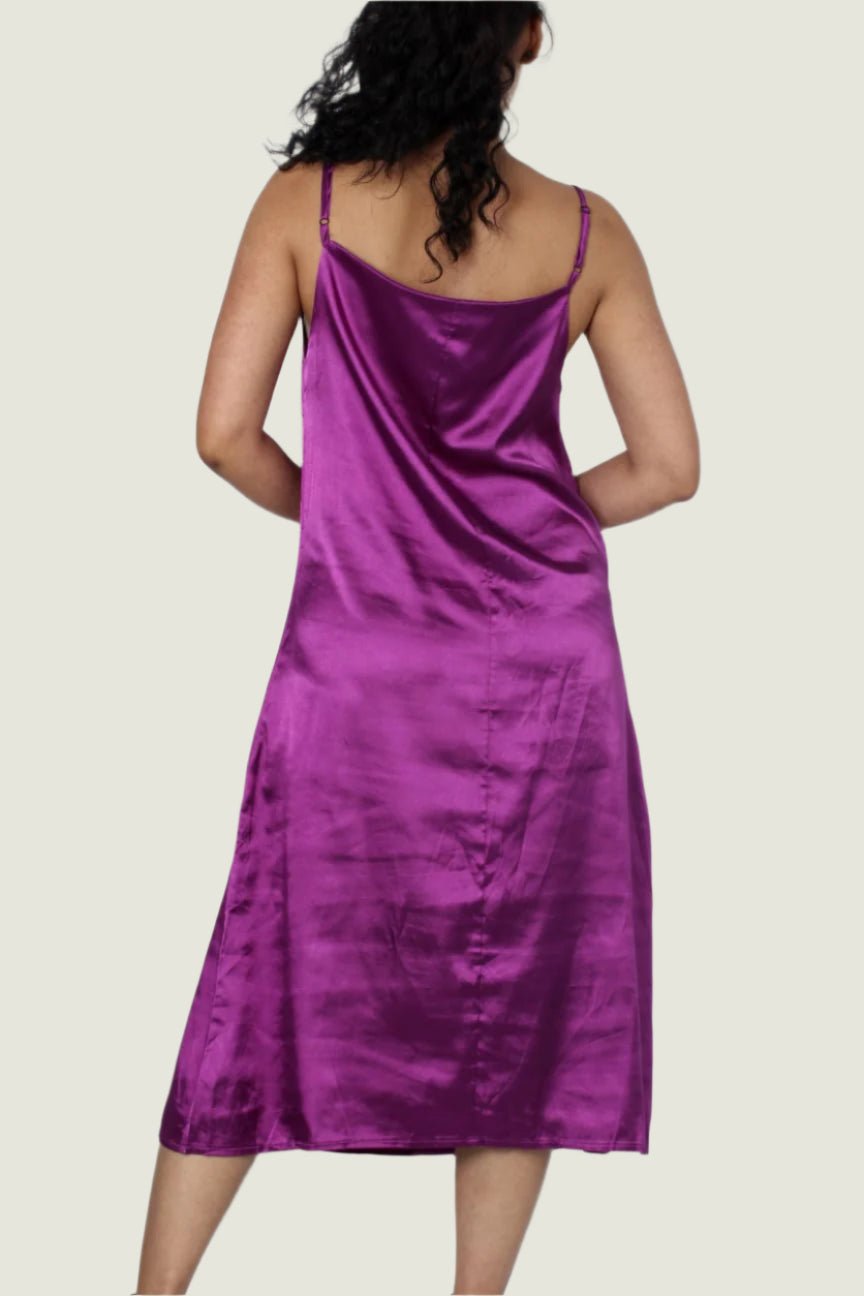 Cowl Neck Slip Midi Silky Dress With Adjustable Straps