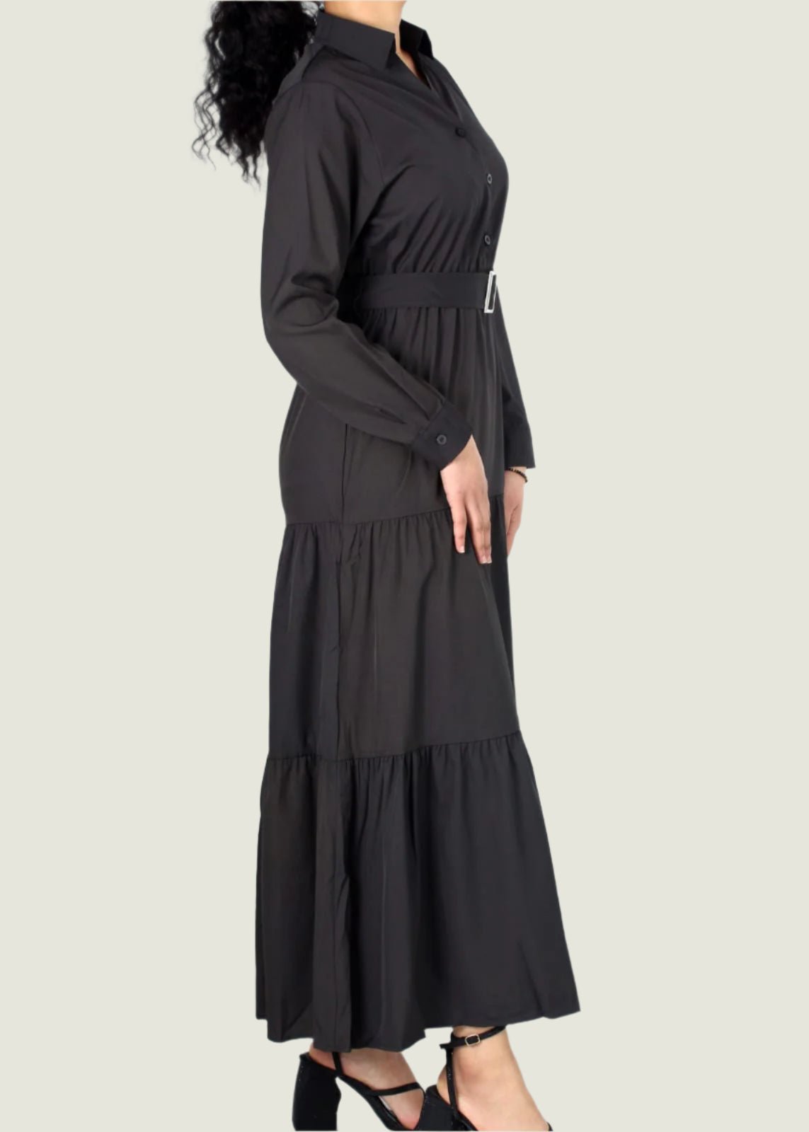 Belted Tiered Elegance Shirt Dress