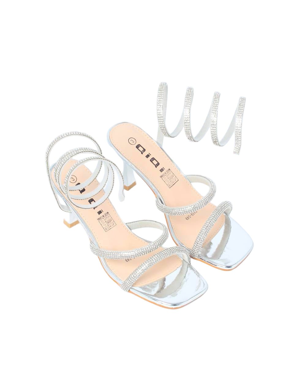 Rhinestone Multi-Strap Slip-On Heels - TX89-049