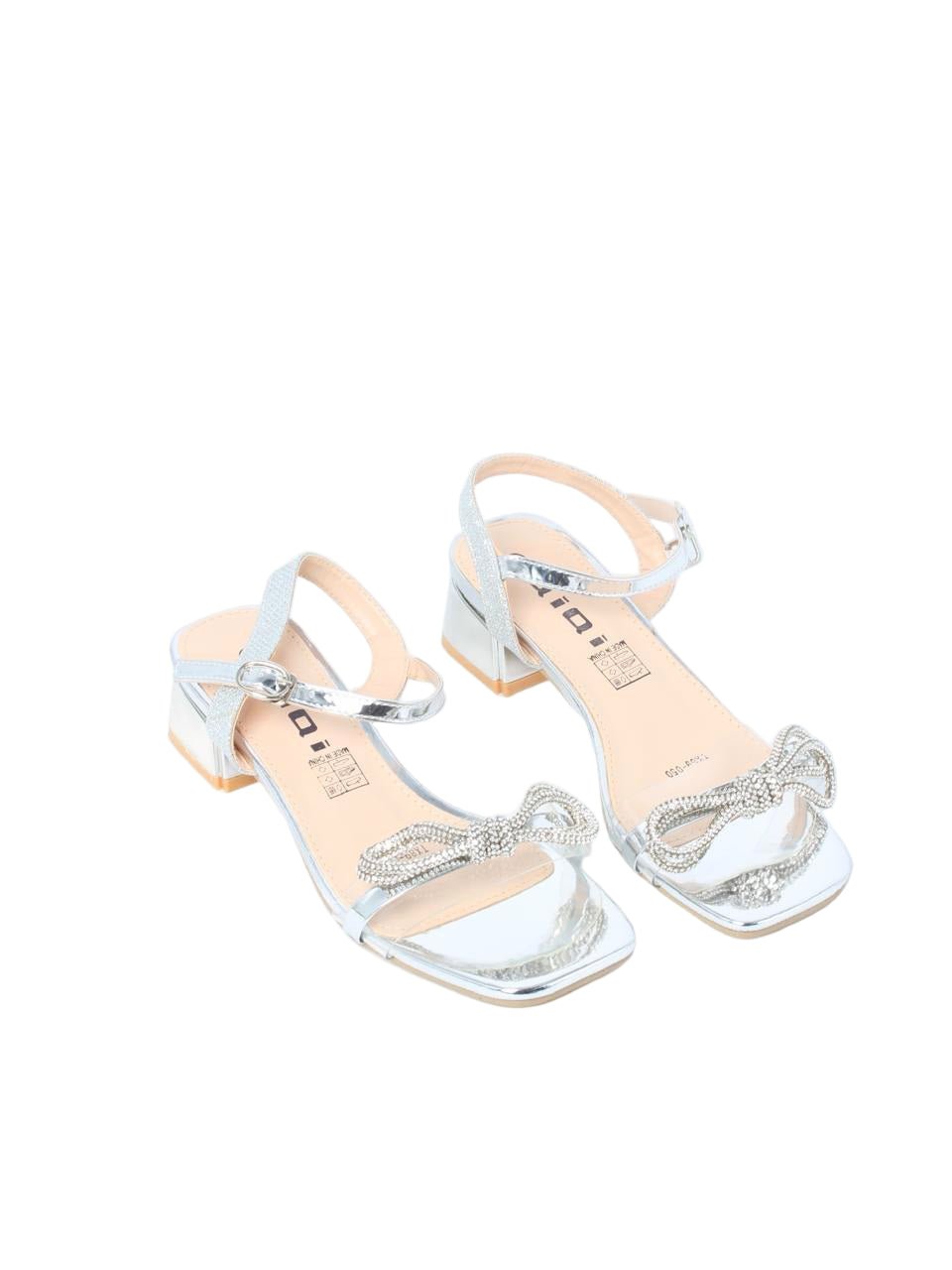 Clear Strap Rhinestone Bow Block Heels - TX89-050