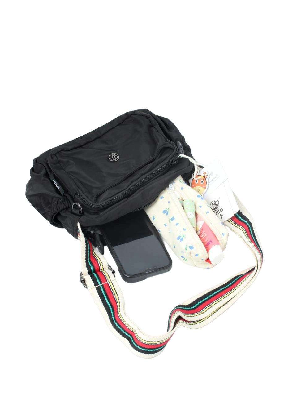 Multi-Pocket Nylon Crossbody Bag with Adjustable Wide Strap - 9608-4