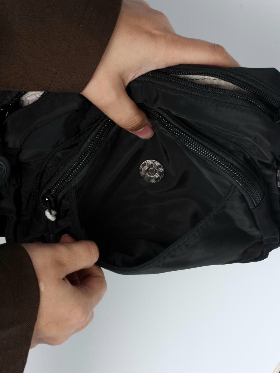 Multi-Pocket Nylon Crossbody Bag with Adjustable Wide Strap - 9608-4