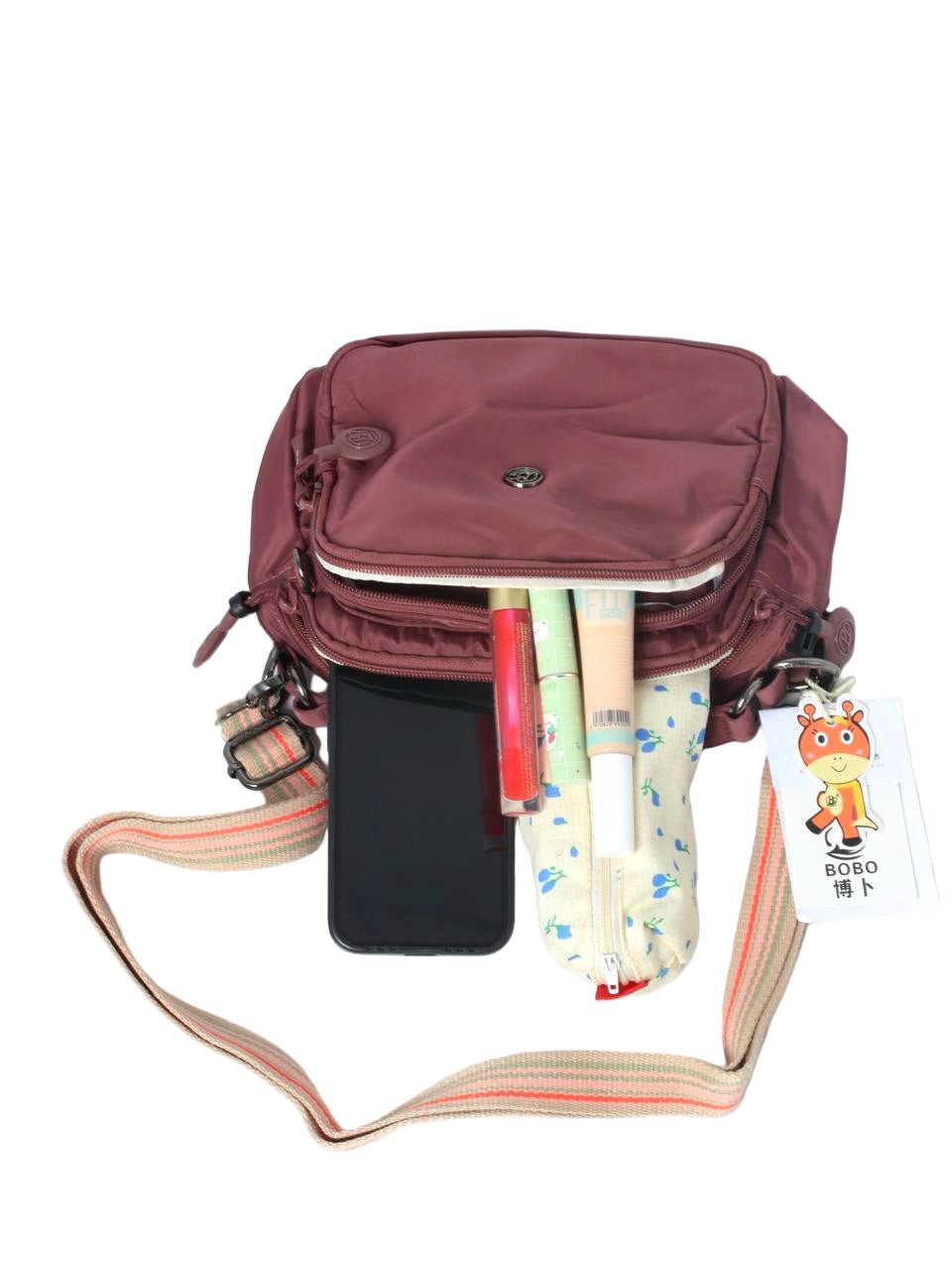 Compact Multi-Pocket Nylon Crossbody Bag with Wide Strap - 1530