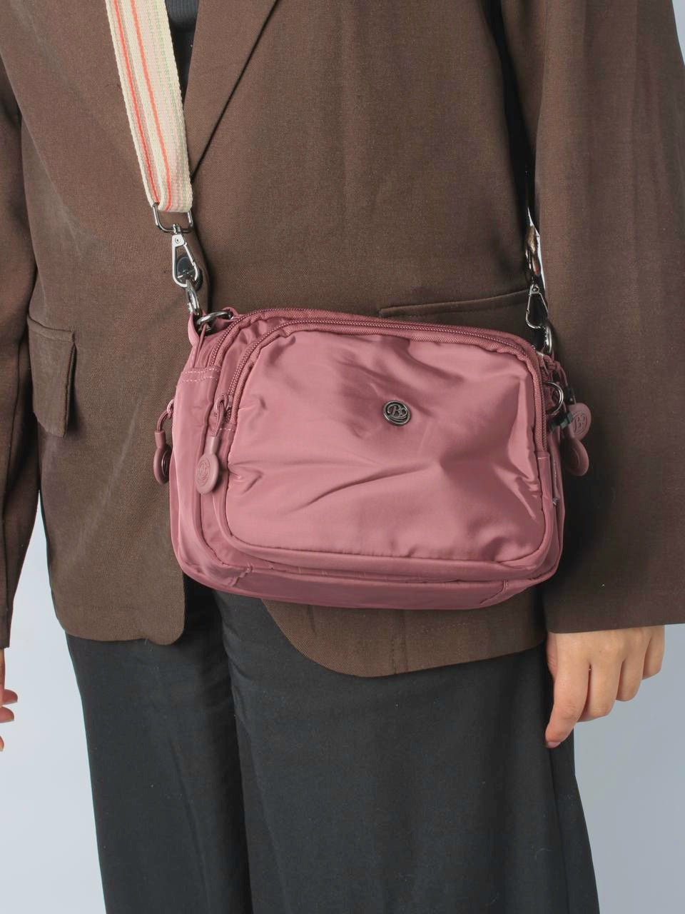 Compact Multi-Pocket Nylon Crossbody Bag with Wide Strap - 1530