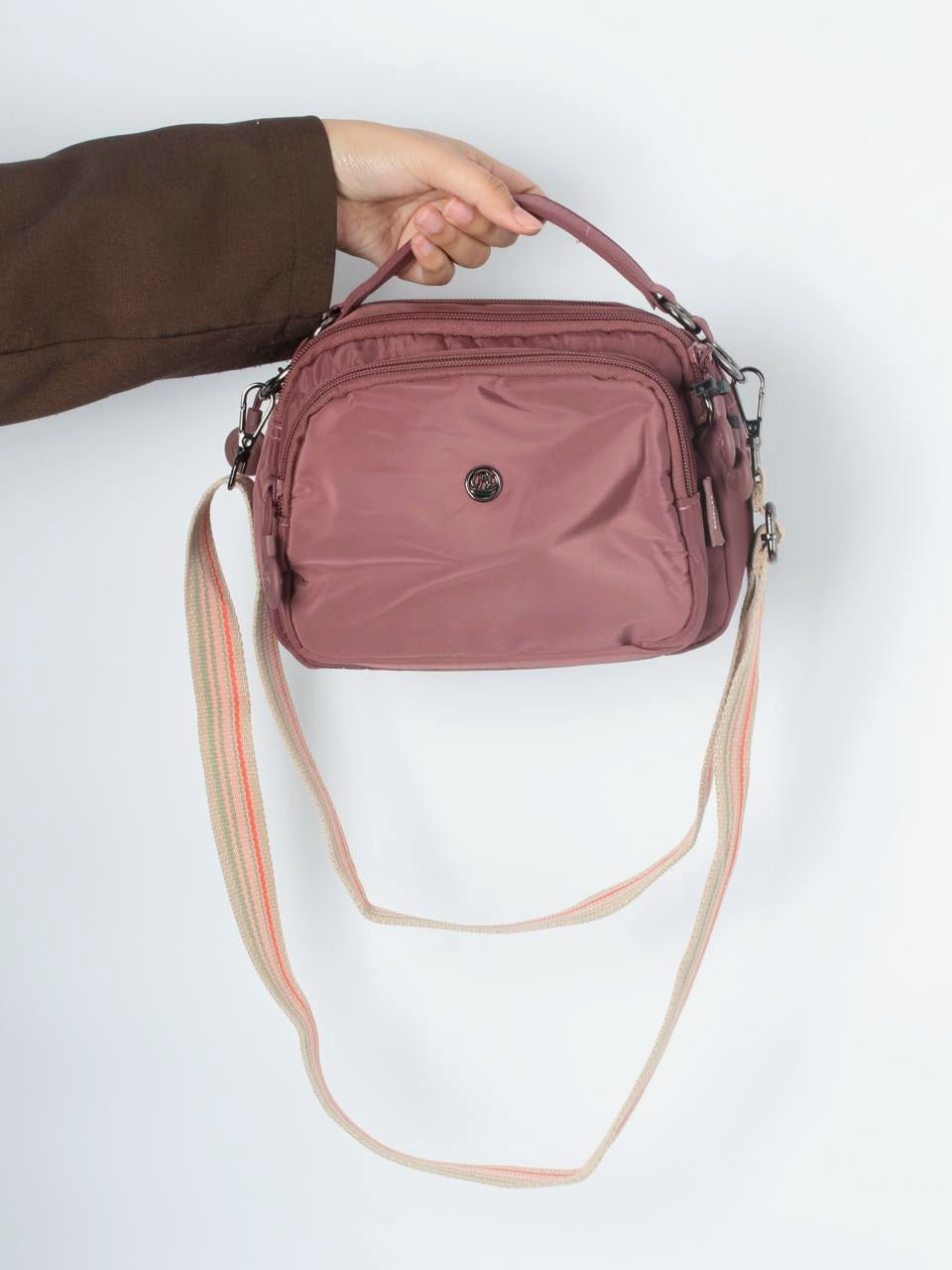 Compact Multi-Pocket Nylon Crossbody Bag with Wide Strap - 1530