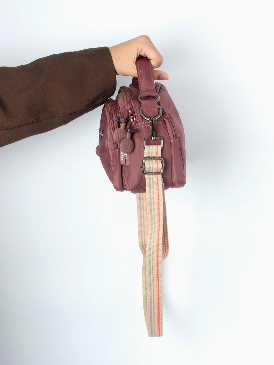 Compact Multi-Pocket Nylon Crossbody Bag with Wide Strap - 1530