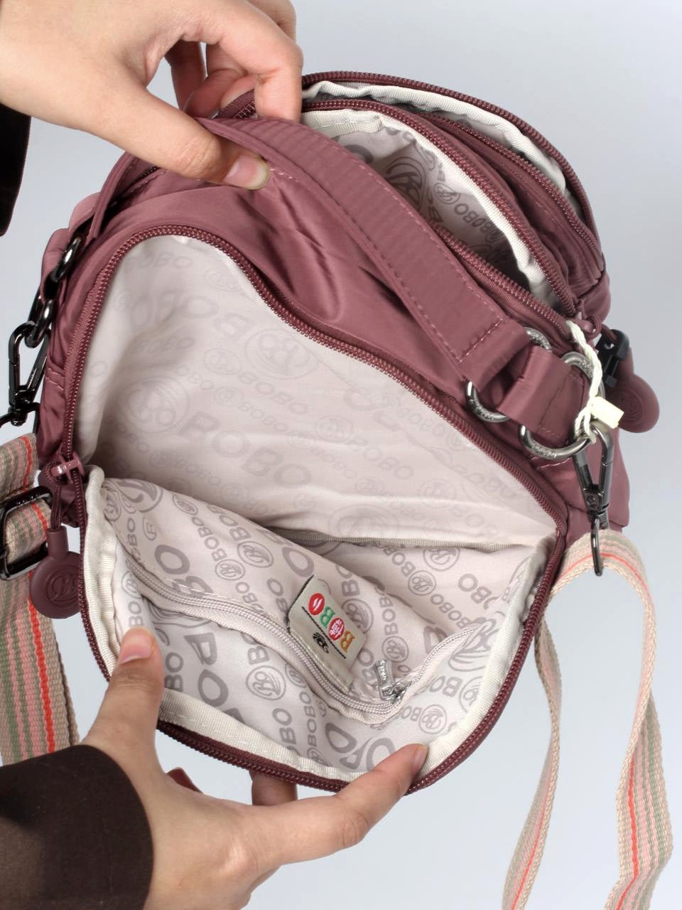 Compact Multi-Pocket Nylon Crossbody Bag with Wide Strap - 1530