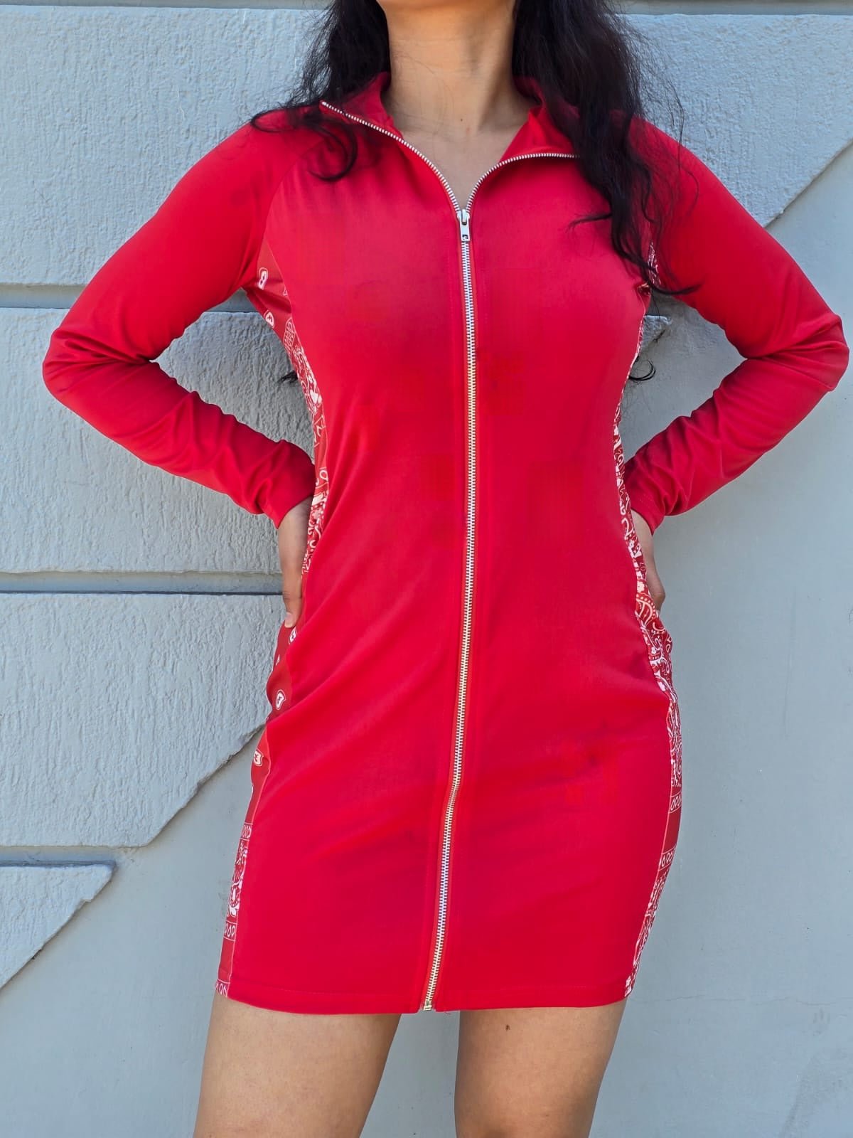 Paisley Bandanna Stitching Stand Collar Bodycon Mini Dress