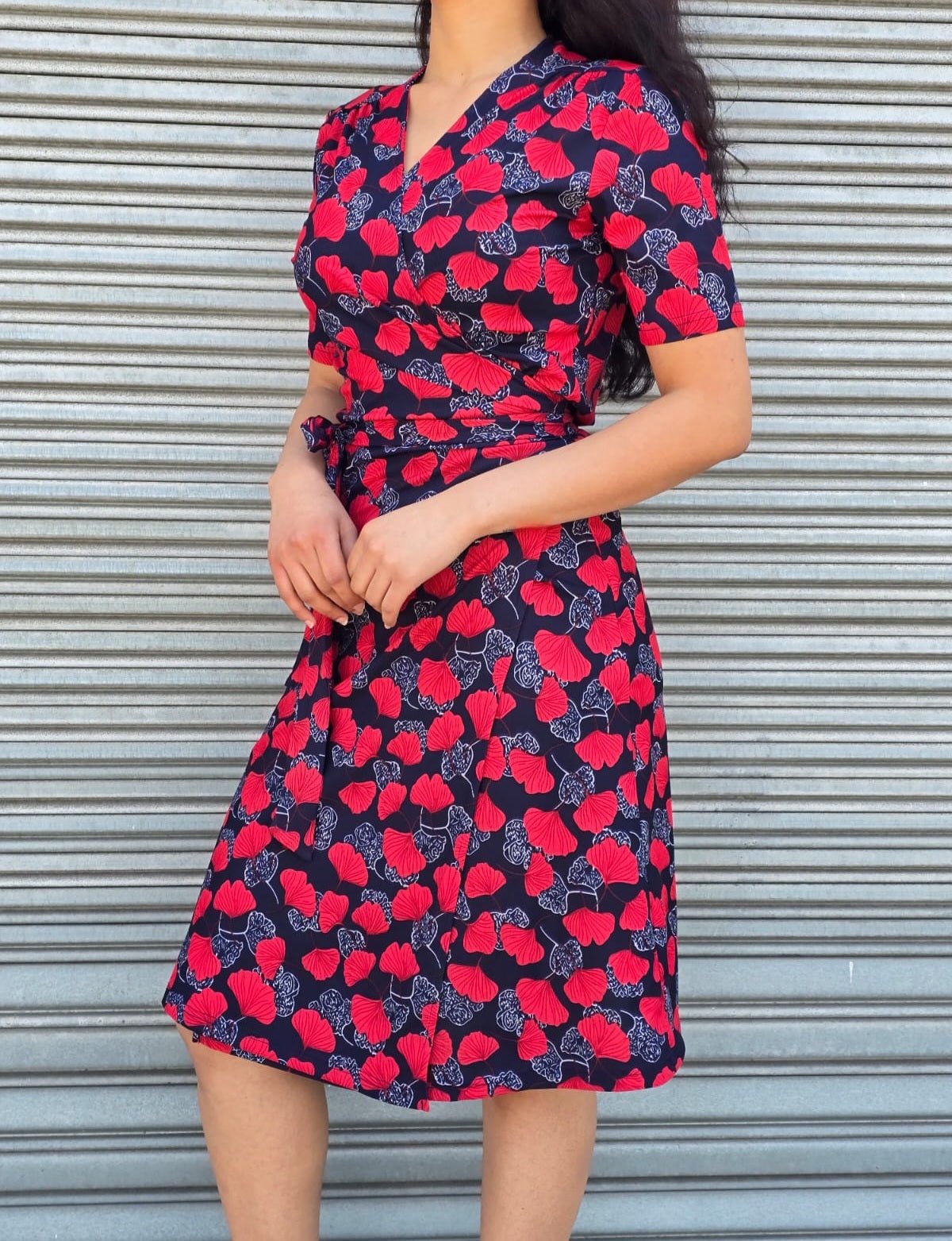 Pattern floral midi wrap dress